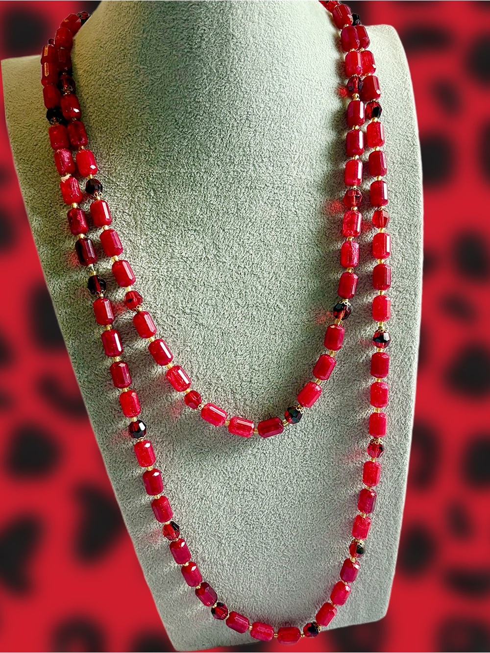 Vintage Long Red Beaded Necklace